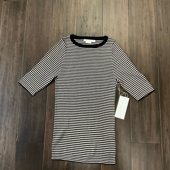 M. Martin Silk Blend Black Beige Stripe Knit Crewneck Short Sleeve Top Size XS - Picture 1 of 6